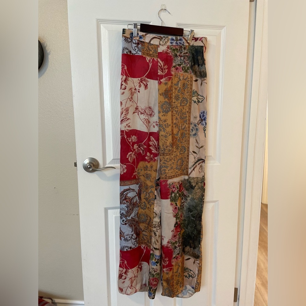 Zara Satin Effect Floral Patchwork Pants